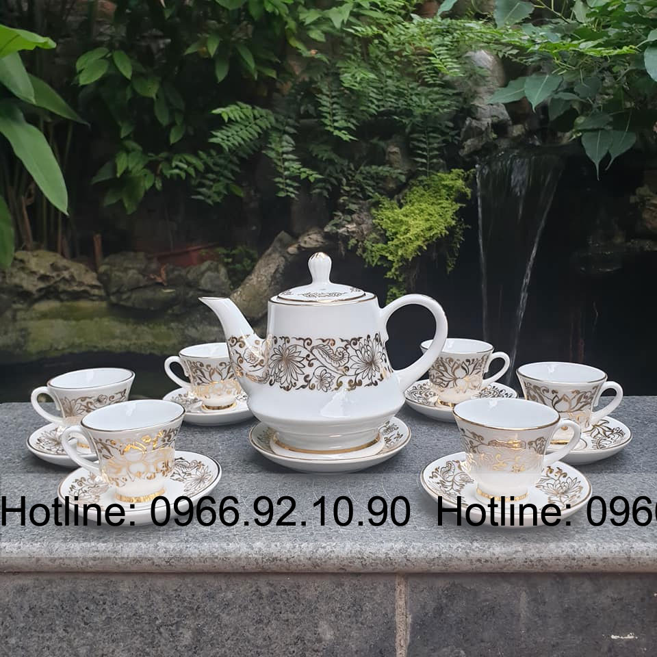 Bộ ấm chén vàng kim Bát Tràng cao cấp vẽ tay 100% sang trọng