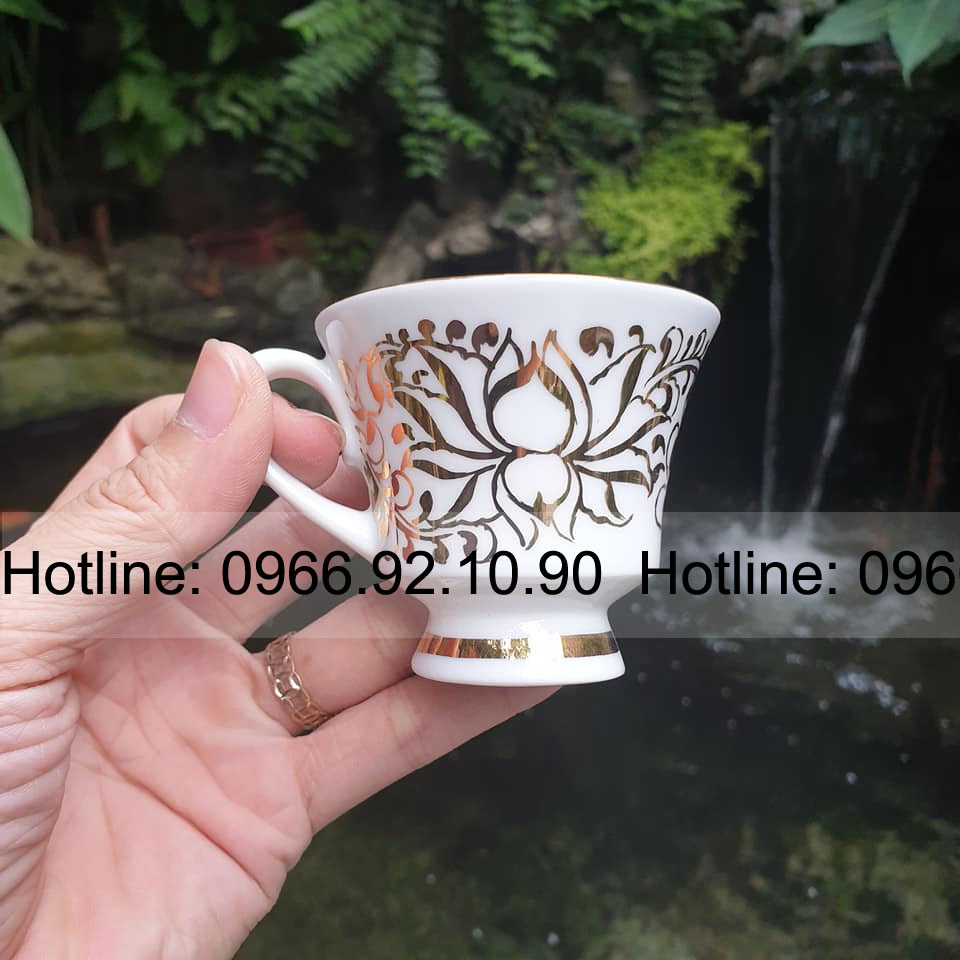 Bộ ấm chén vàng kim Bát Tràng cao cấp vẽ tay 100% sang trọng