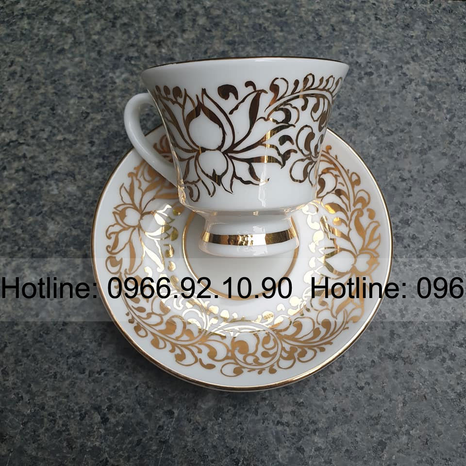 Bộ ấm chén vàng kim Bát Tràng cao cấp vẽ tay 100% sang trọng