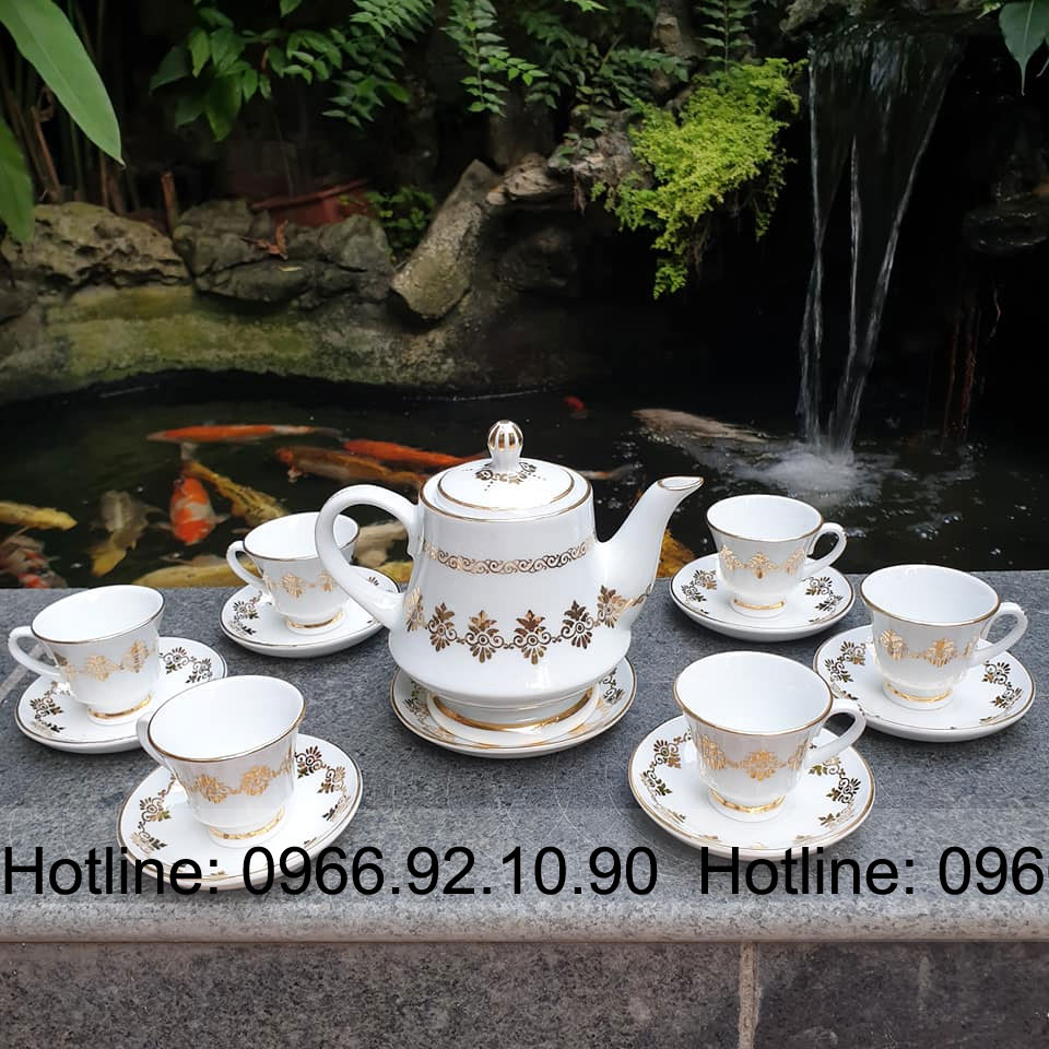 Bộ ấm chén Bát Tràng hoa thị vẽ vàng sang trọng Gốm sứ cao cấp