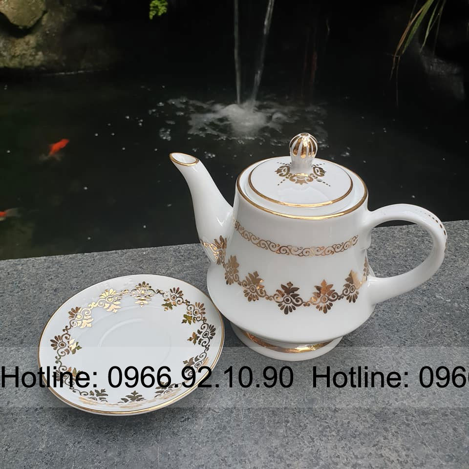 Bộ ấm chén Bát Tràng hoa thị vẽ vàng sang trọng Gốm sứ cao cấp