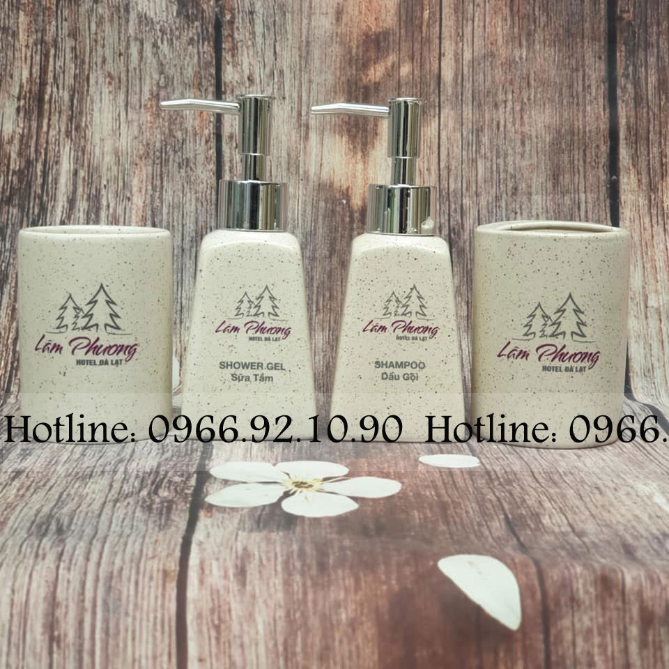 Bộ bình xịt nhà tắm men gốm trắng 4 món tiện lợi đẹp 