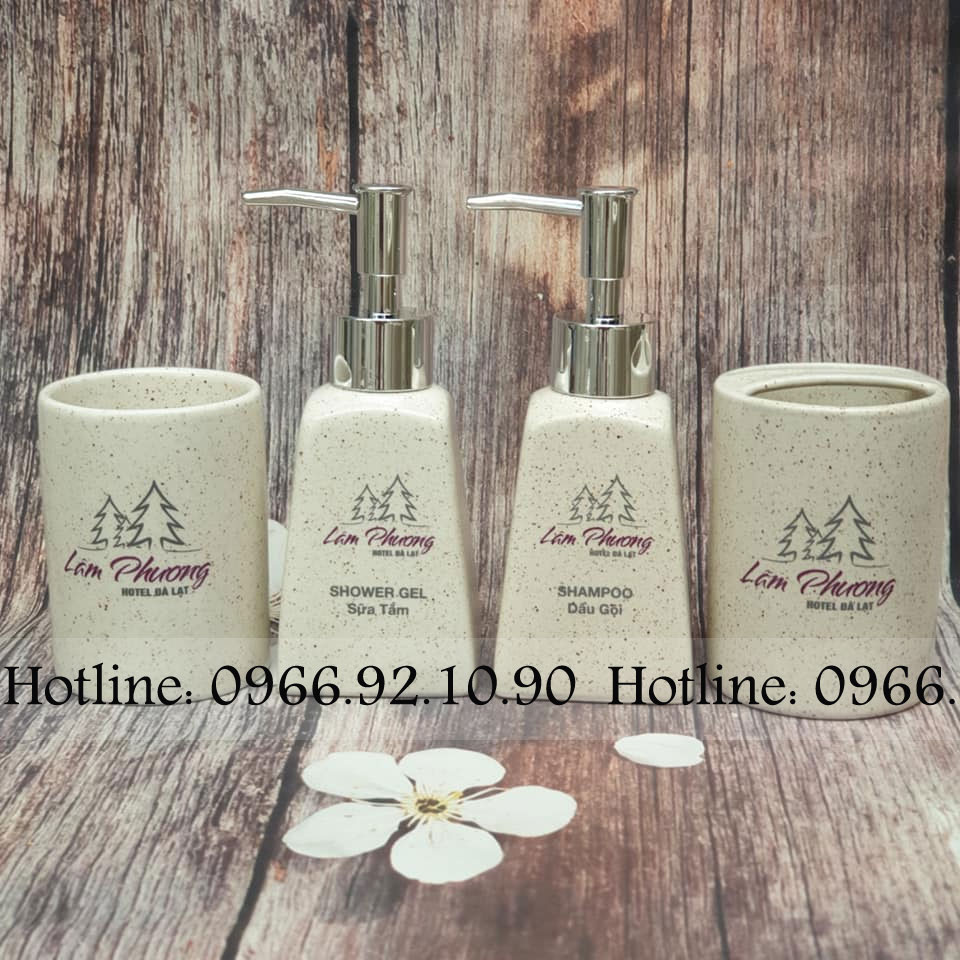 Bộ bình xịt nhà tắm men gốm trắng 4 món tiện lợi đẹp