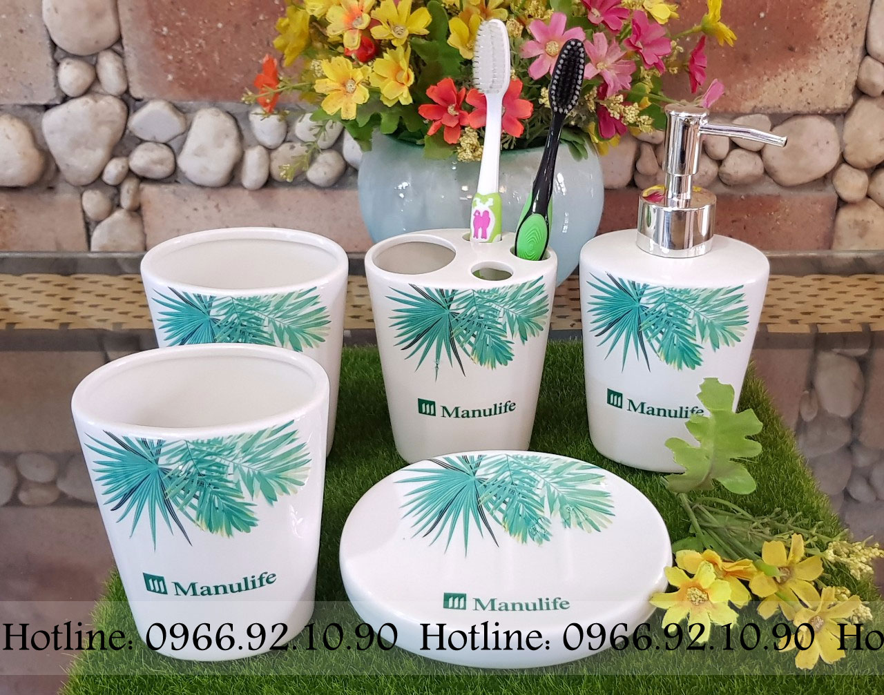 Bộ phụ kiện nhà tắm gốm sứ 5 món đẹp bền họa tiết sang trọng