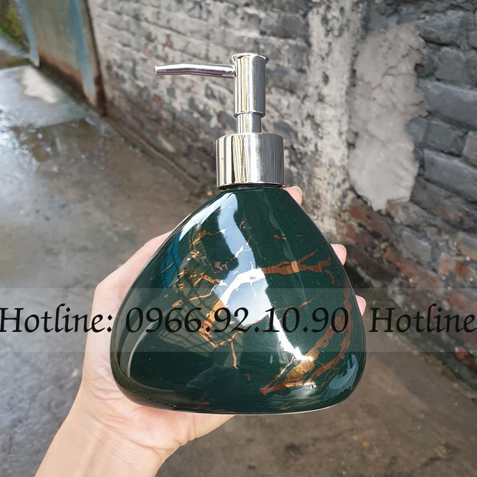 Bộ bình xịt nhà tắm xanh lục vân vàng kim sang trọng tiện lợi 5 món