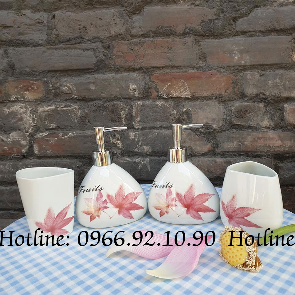Bộ bình xịt nhà tắm 4 món lá phong Bát Tràng đẹp giá tốt 