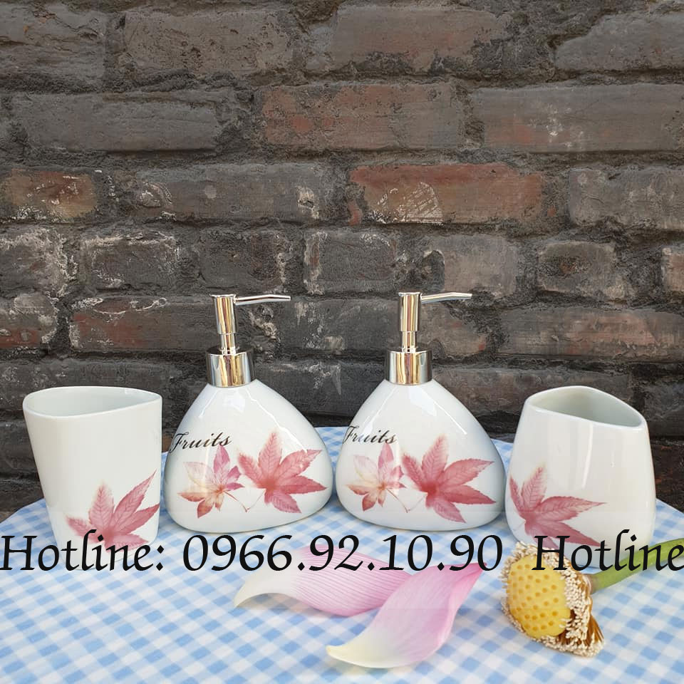 Bộ bình xịt nhà tắm 4 món lá phong Bát Tràng đẹp giá tốt