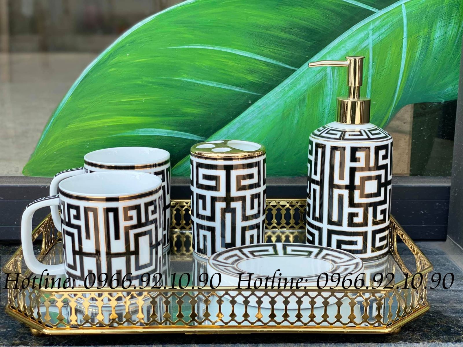 Bộ dụng cụ nhà tắm Fendi gốm sứ chính hãng kèm khay tiện lợi