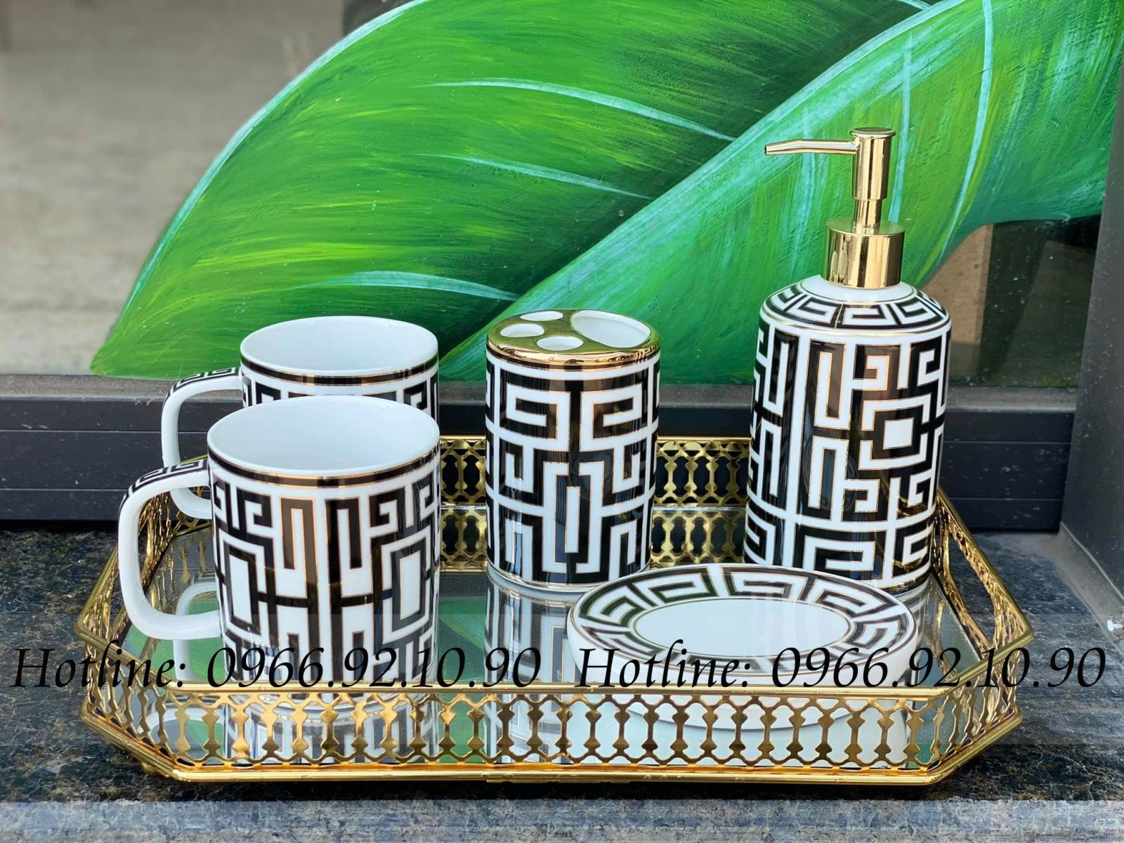 Bộ dụng cụ nhà tắm Fendi gốm sứ chính hãng kèm khay tiện lợi