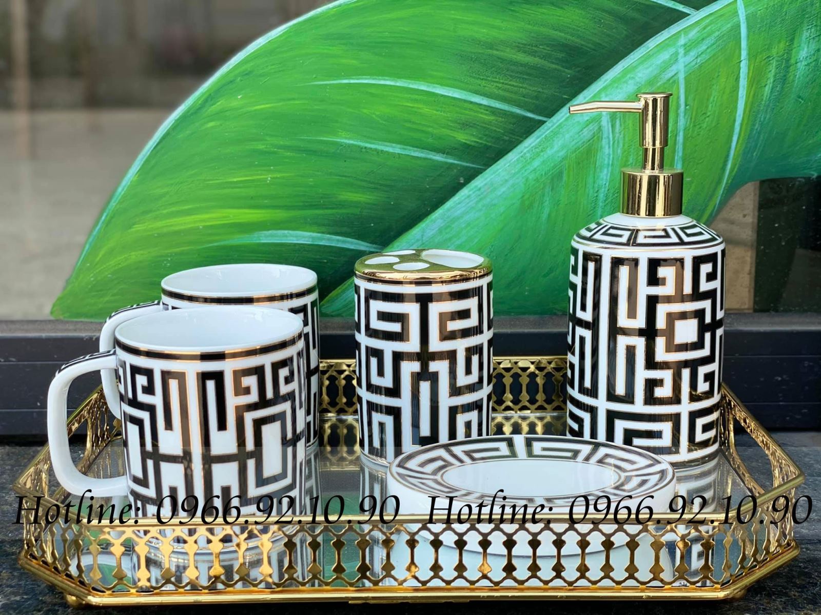 Bộ dụng cụ nhà tắm Fendi gốm sứ chính hãng kèm khay tiện lợi