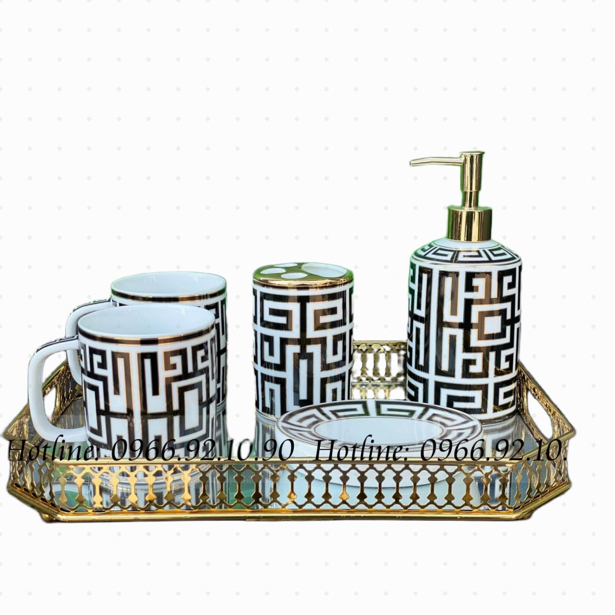 Bộ dụng cụ nhà tắm Fendi gốm sứ chính hãng kèm khay tiện lợi 