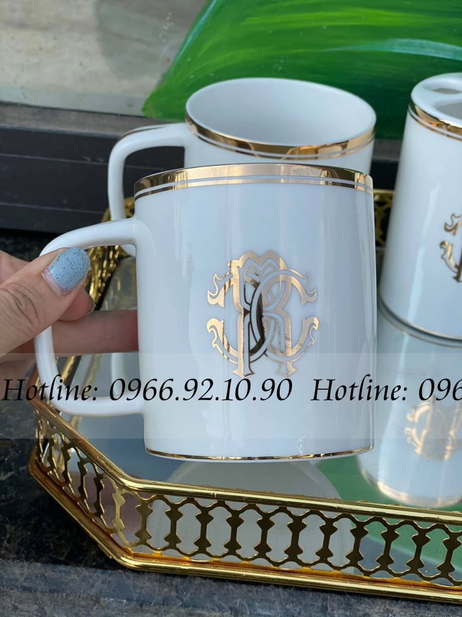 Bộ đồ dùng nhà tắm Roberto Cavalli gốm sứ sang trọng kèm khay tiện lợi