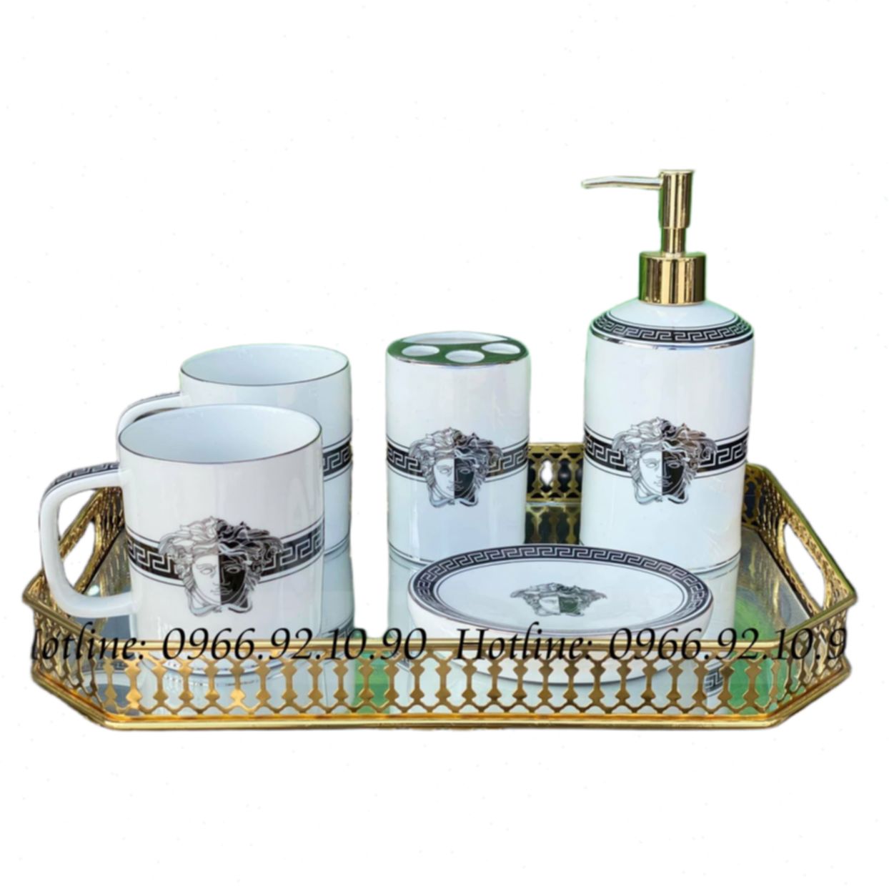 Bộ đồ nhà tắm Versace bạc sang trọng kèm khay tiện lợi 