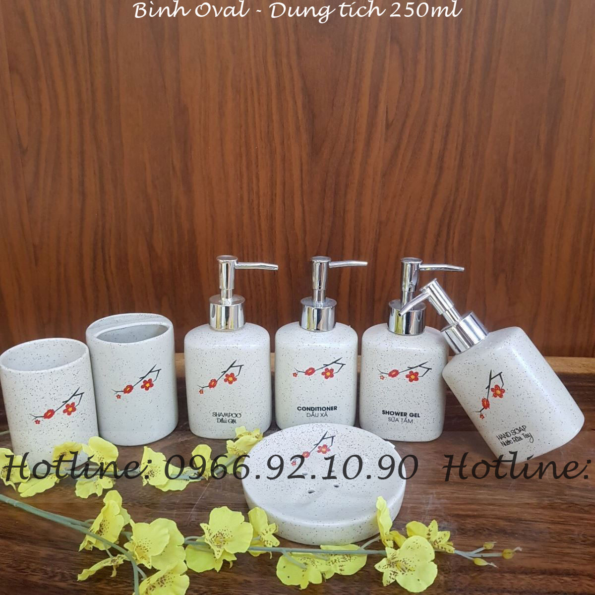 Bình chiết dầu gội sữa tắm họa tiết hoa đào oval tiện dụng khách sạn chất lượng 
