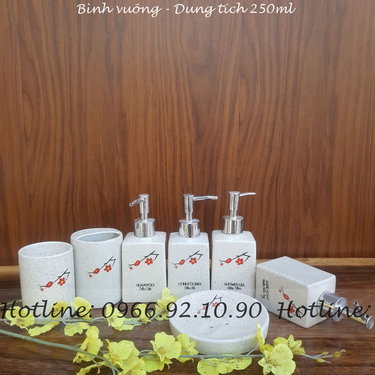 Bình chiết dầu gội sữa tắm hoa đào vuông nhỏ tiện lợi khách sạn