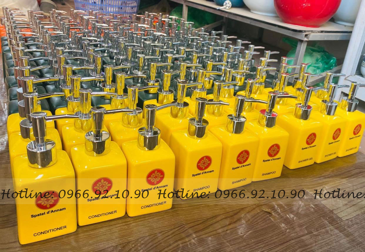 Bình chiết dầu gội sữa tắm hoa đào vuông nhỏ tiện lợi khách sạn