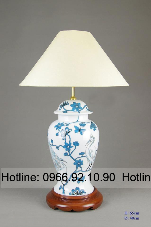Đèn ngủ gốm sứ Bát Tràng cao cấp họa tiết chim hoa sang trọng tiện lợi
