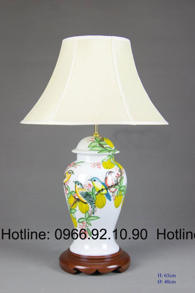 Đèn ngủ gốm sứ Bát Tràng cao cấp họa tiết chim hoa sang trọng tiện lợi 