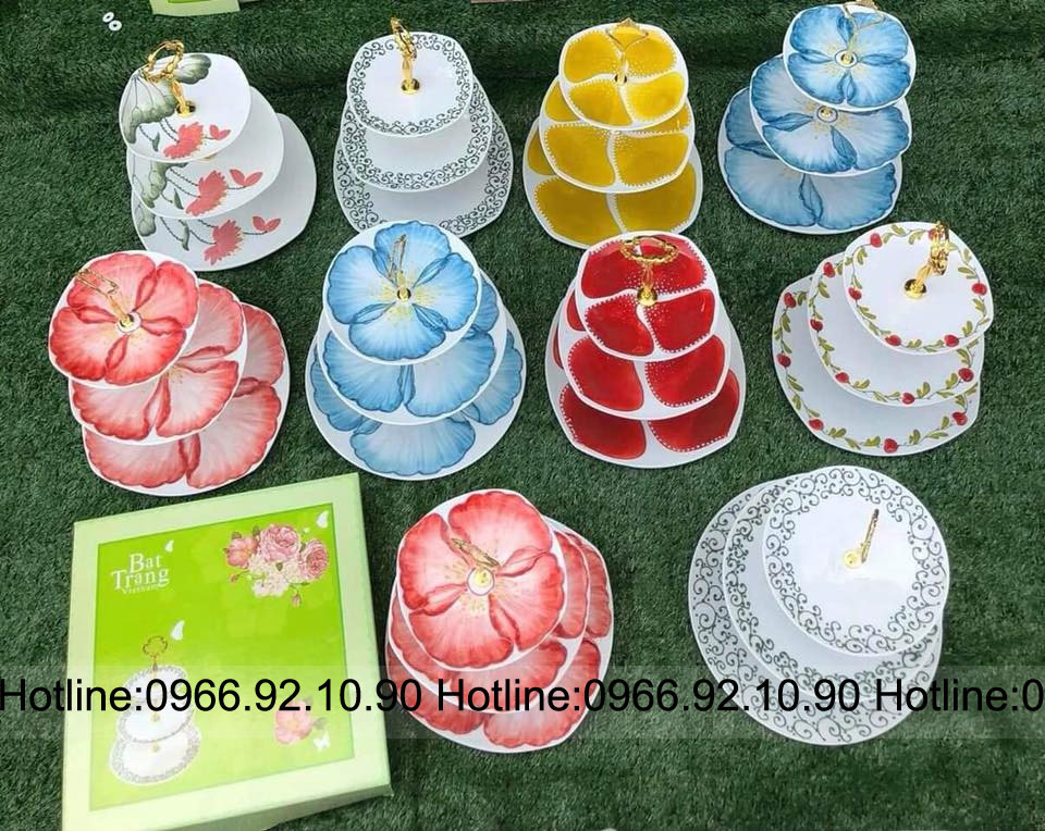 Khay mứt gốm sứ Bát Tràng 3 tầng sang trọng độc đáo
