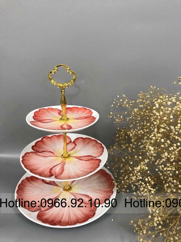 Khay mứt gốm sứ Bát Tràng 3 tầng sang trọng độc đáo