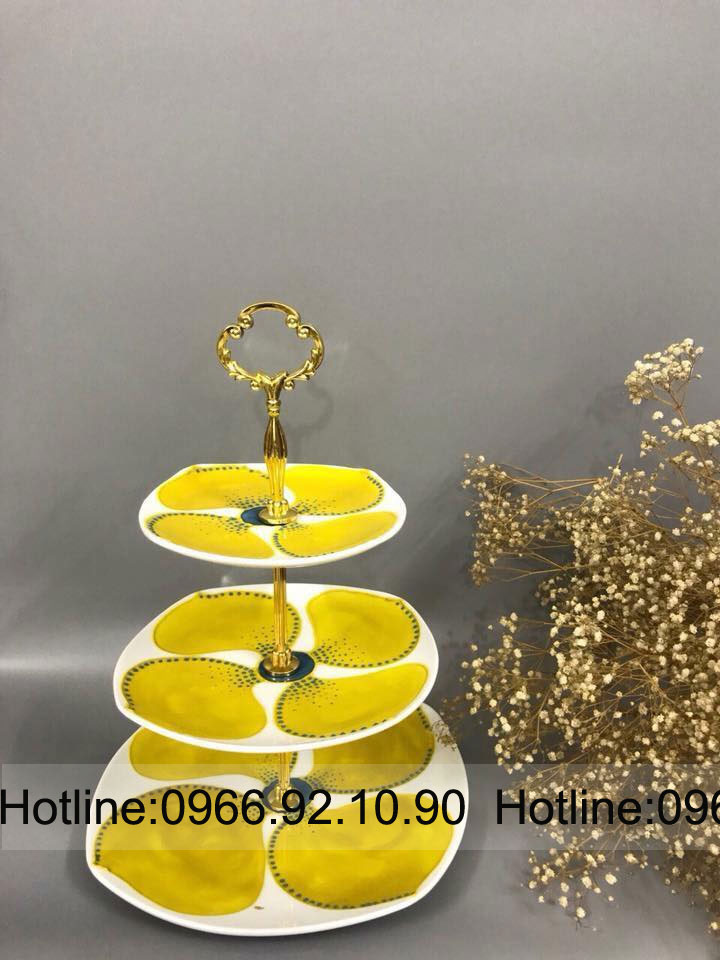 Khay mứt gốm sứ Bát Tràng 3 tầng sang trọng độc đáo
