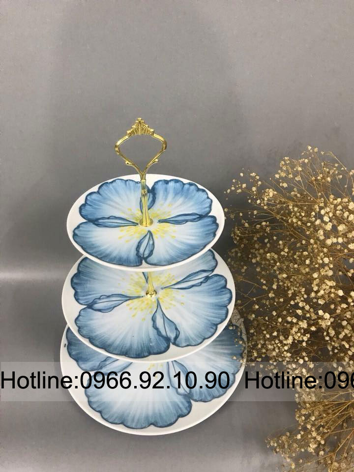 Khay mứt gốm sứ Bát Tràng 3 tầng sang trọng độc đáo
