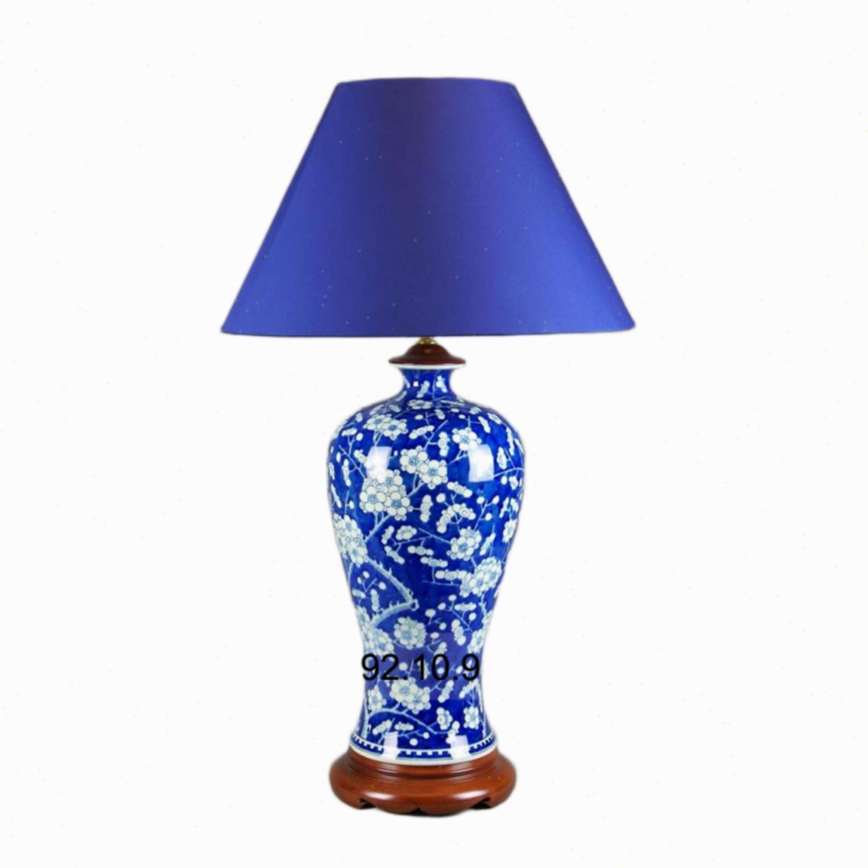 Đèn bàn gốm sứ cao cấp xanh coban vẽ hoa đào tinh xảo quà tặng 