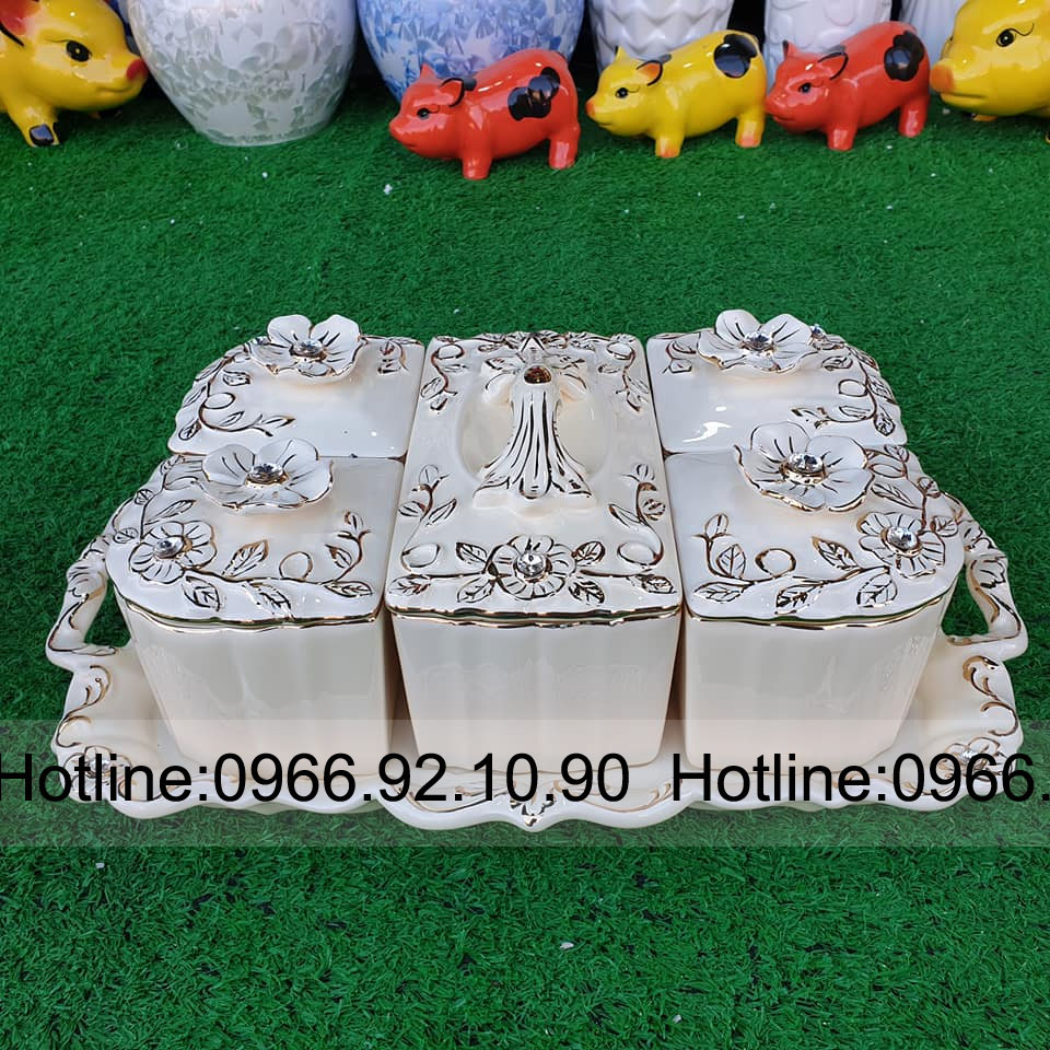 Khay mứt hoa nổi chữ nhật đá quý sang trọng tặng quà ý nghĩa