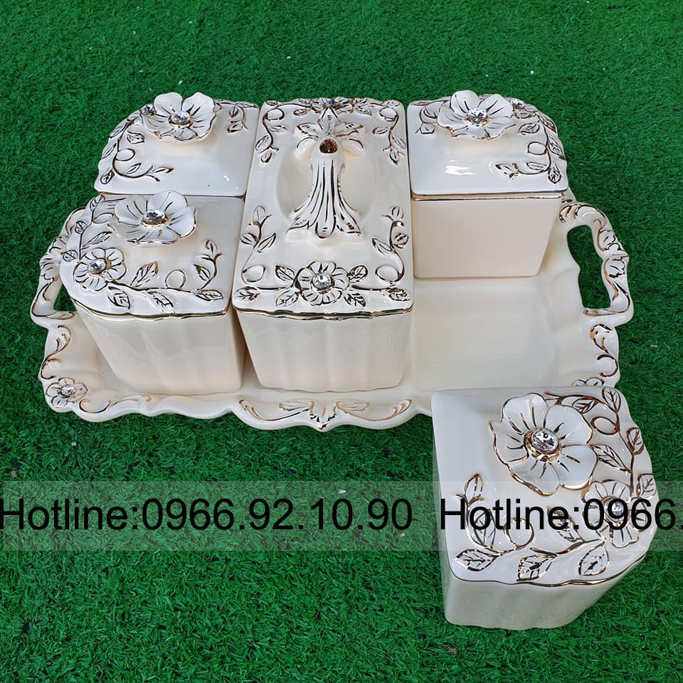Khay mứt hoa nổi chữ nhật đá quý sang trọng tặng quà ý nghĩa