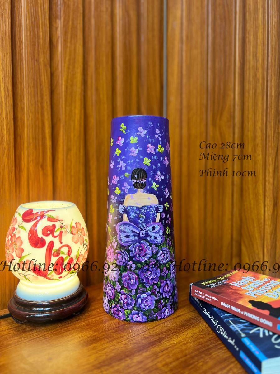 Lọ trụ cô gái tím 3D sang trọng cao cấp trang trí nhà đẹp H28cm