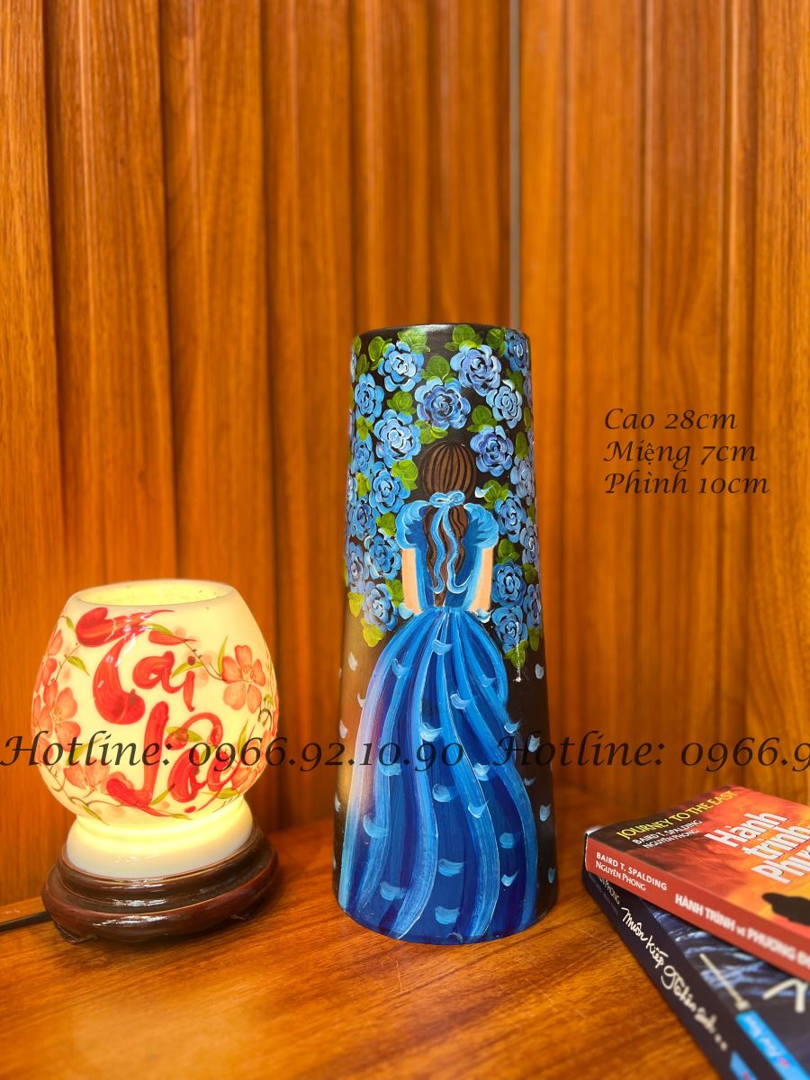 Lọ trụ cô gái tím 3D sang trọng cao cấp trang trí nhà đẹp H28cm 