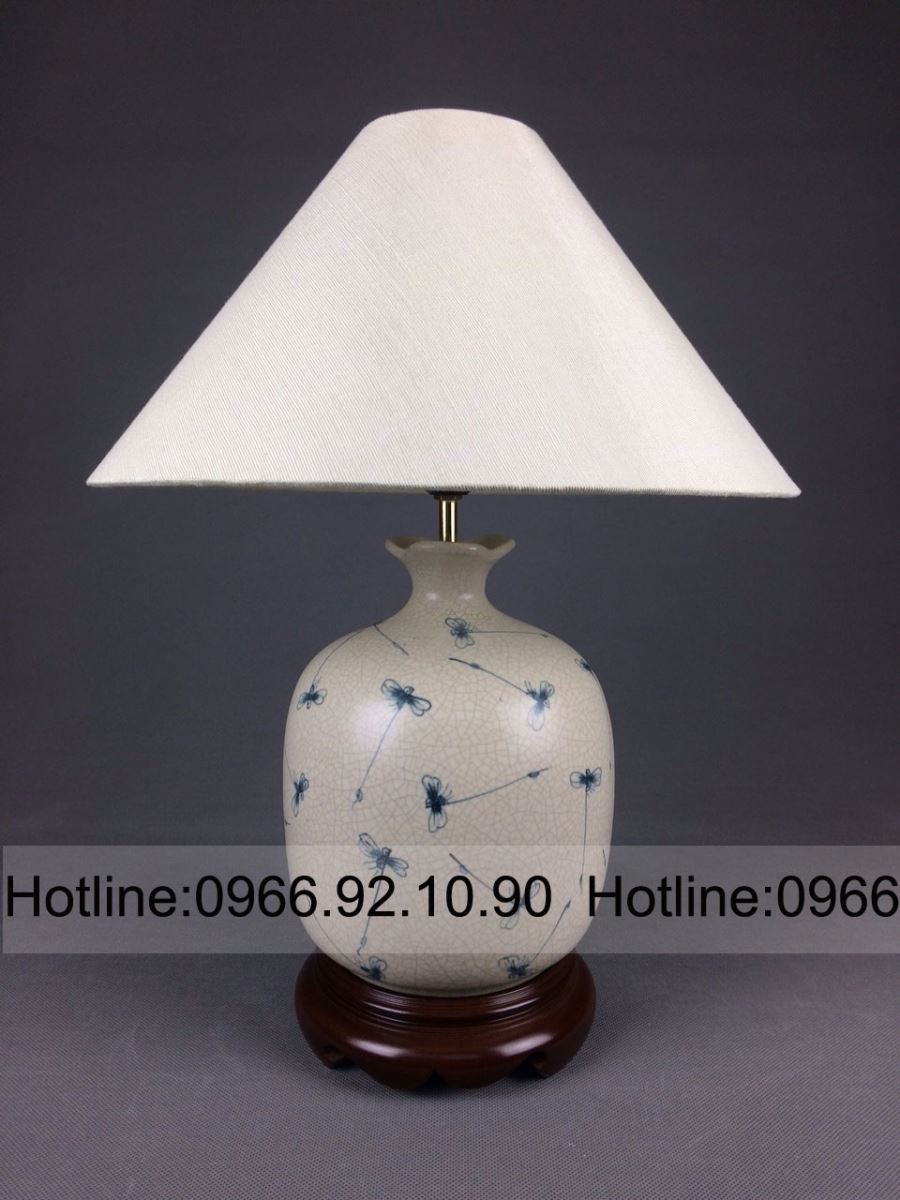 Đèn ngủ gốm sứ Bát Tràng cao cấp họa tiết chuồn chuồn độc đáo 