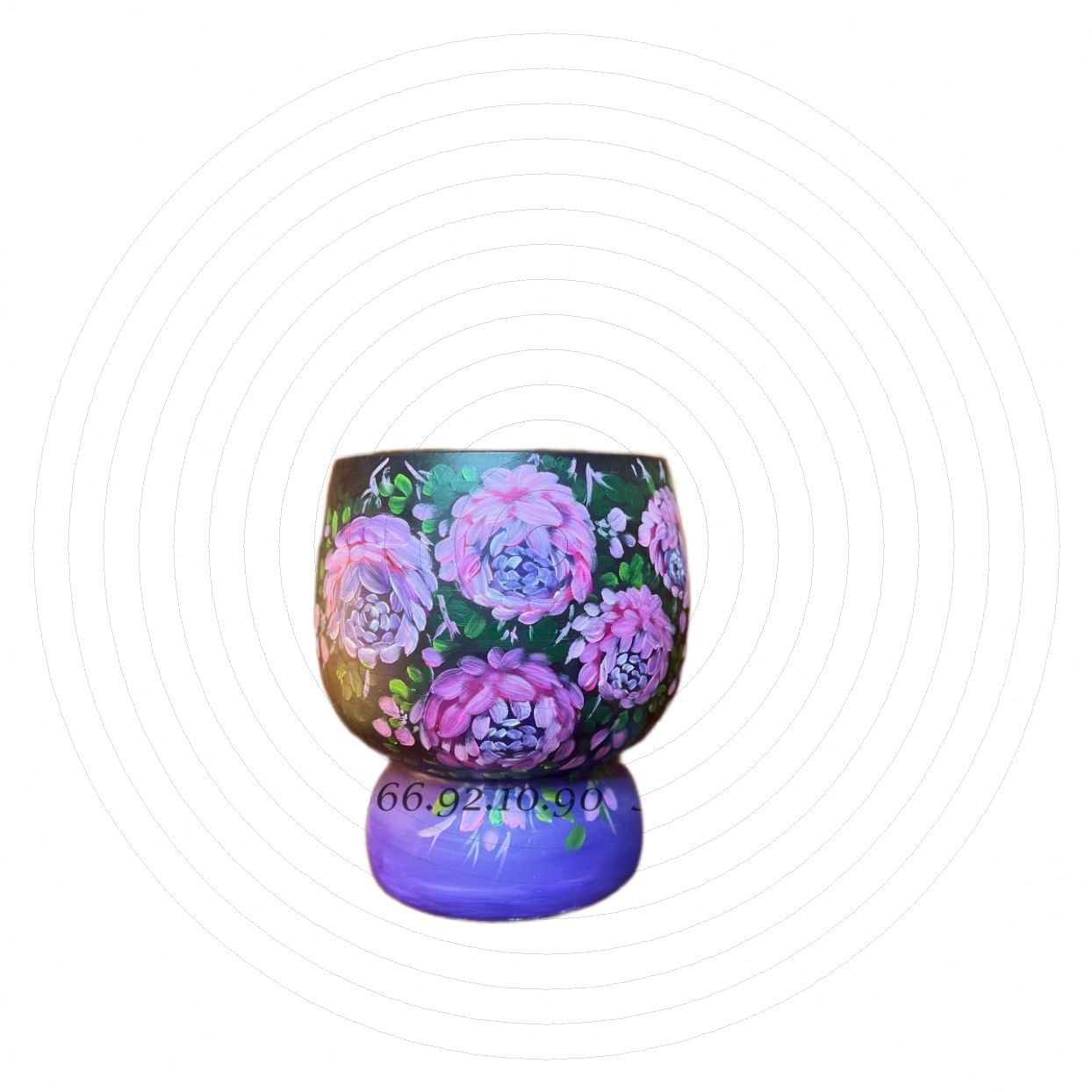 Lọ hoa 3D cao cấp hoa tím rủ tinh xảo trang trí sang trọng H27cm 