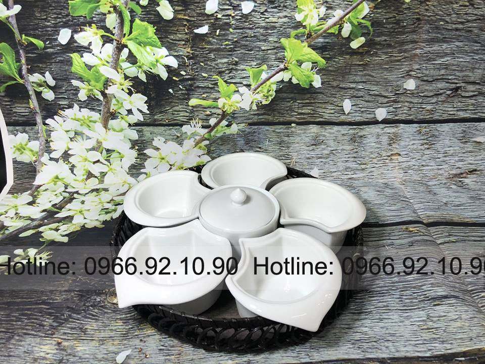 Khay mứt sò Bát Tràng 6 ngăn gốm sứ đẹp tiện dụng ngày Tết