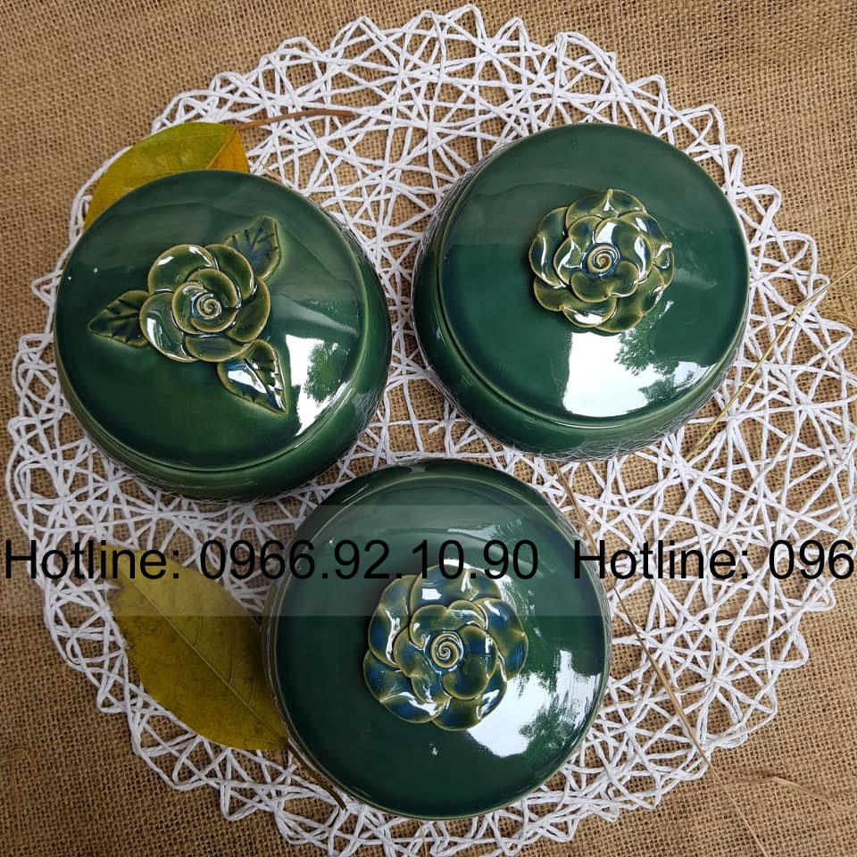 Bộ 3 hũ mứt tết men xanh ngọc gốm sứ cao cấp quà tặng sang trọng