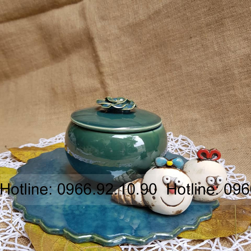 Bộ 3 hũ mứt tết men xanh ngọc gốm sứ cao cấp quà tặng sang trọng