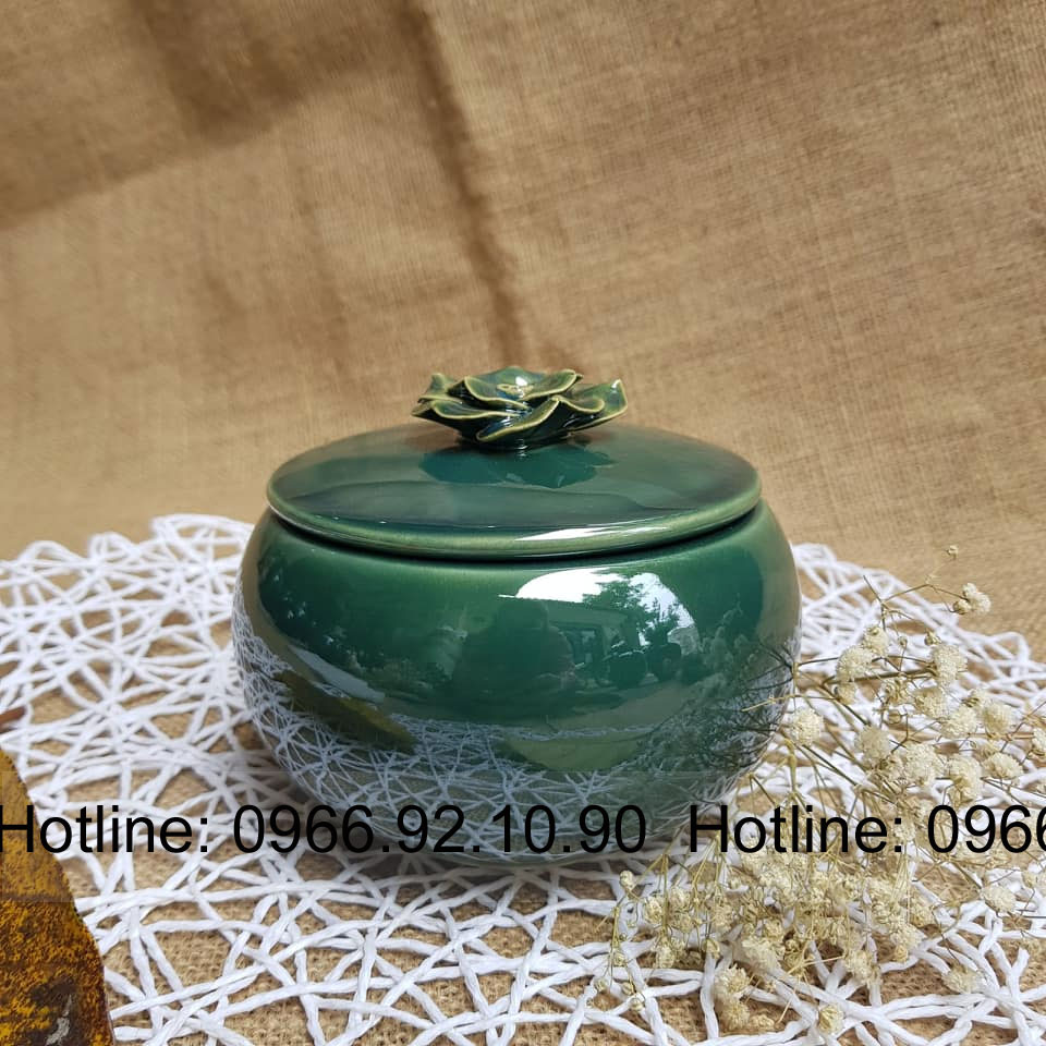 Bộ 3 hũ mứt tết men xanh ngọc gốm sứ cao cấp quà tặng sang trọng