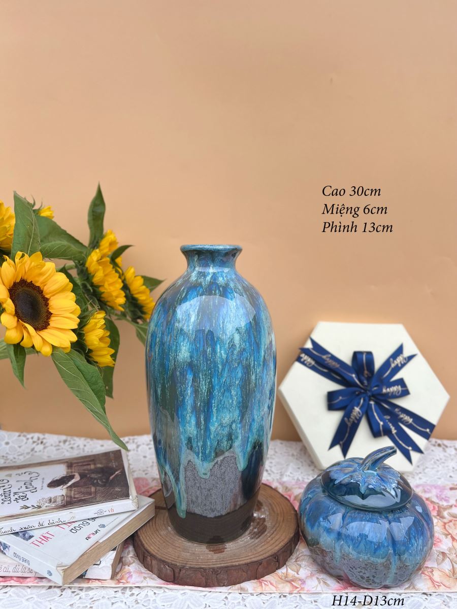 Lọ hoa gốm sứ men hỏa biến A003 H30cm độc đáo Bát Tràng 