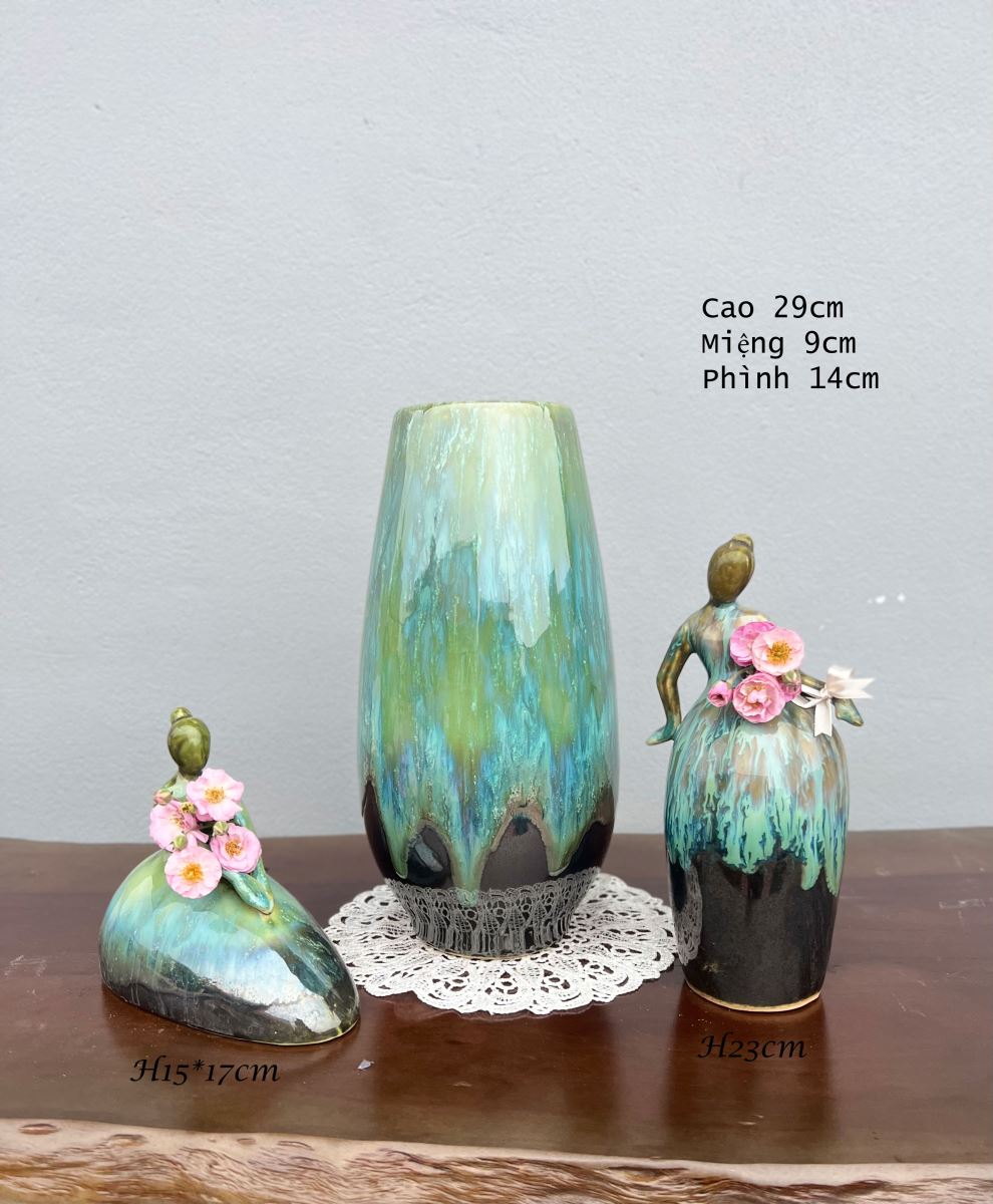 Lọ hoa men hỏa biến Bát Tràng cao 29cm Bộ trang trí đẹp sang