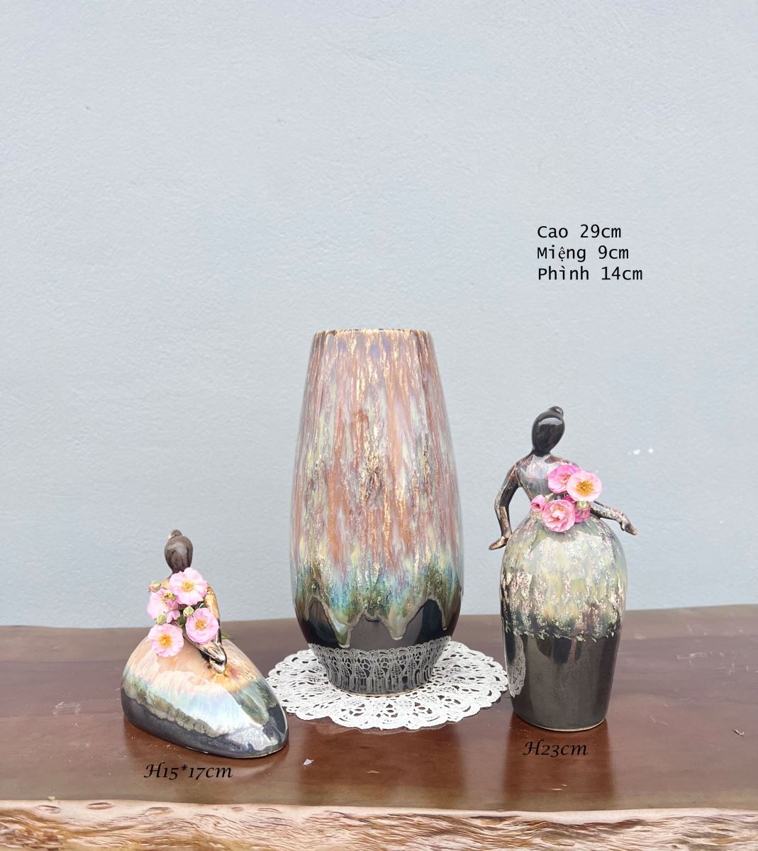 Lọ hoa men hỏa biến Bát Tràng cao 29cm Bộ trang trí đẹp sang 