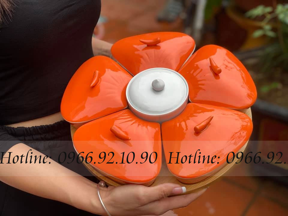 Khay mứt hoa đào cam Bát Tràng cao cấp Tết an khang may mắn