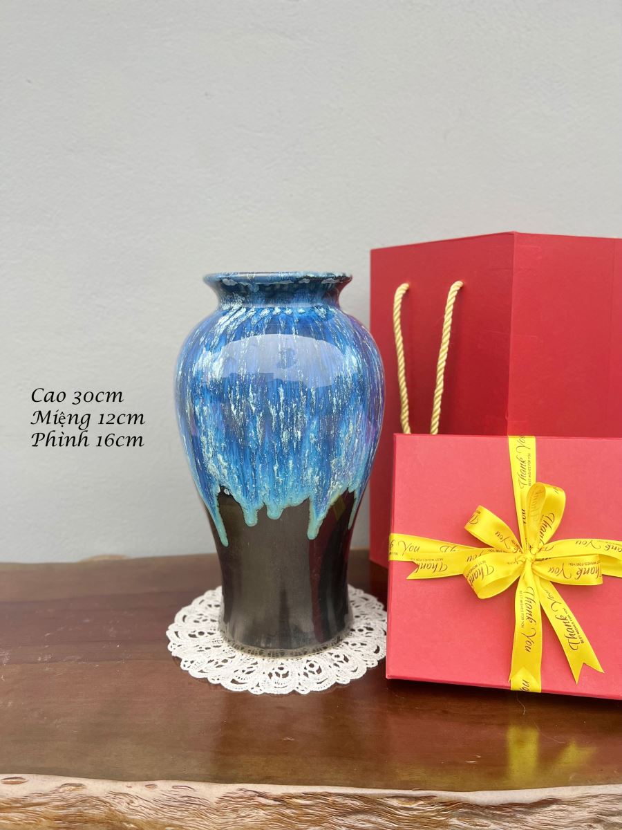 Lọ hoa men hỏa biến A005 H30cm độc đáo, quà tặng gốm sứ Bát Tràng