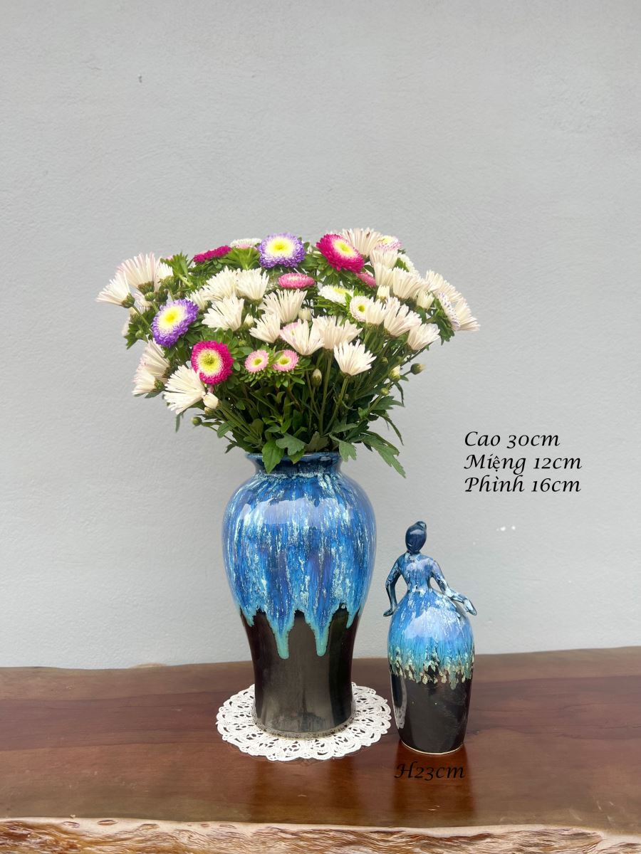 Lọ hoa men hỏa biến A005 H30cm độc đáo, quà tặng gốm sứ Bát Tràng