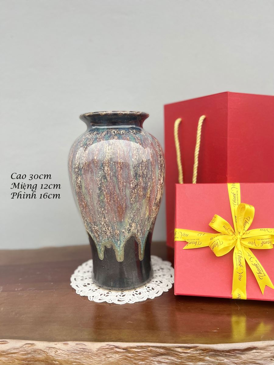 Lọ hoa men hỏa biến A005 H30cm độc đáo, quà tặng gốm sứ Bát Tràng