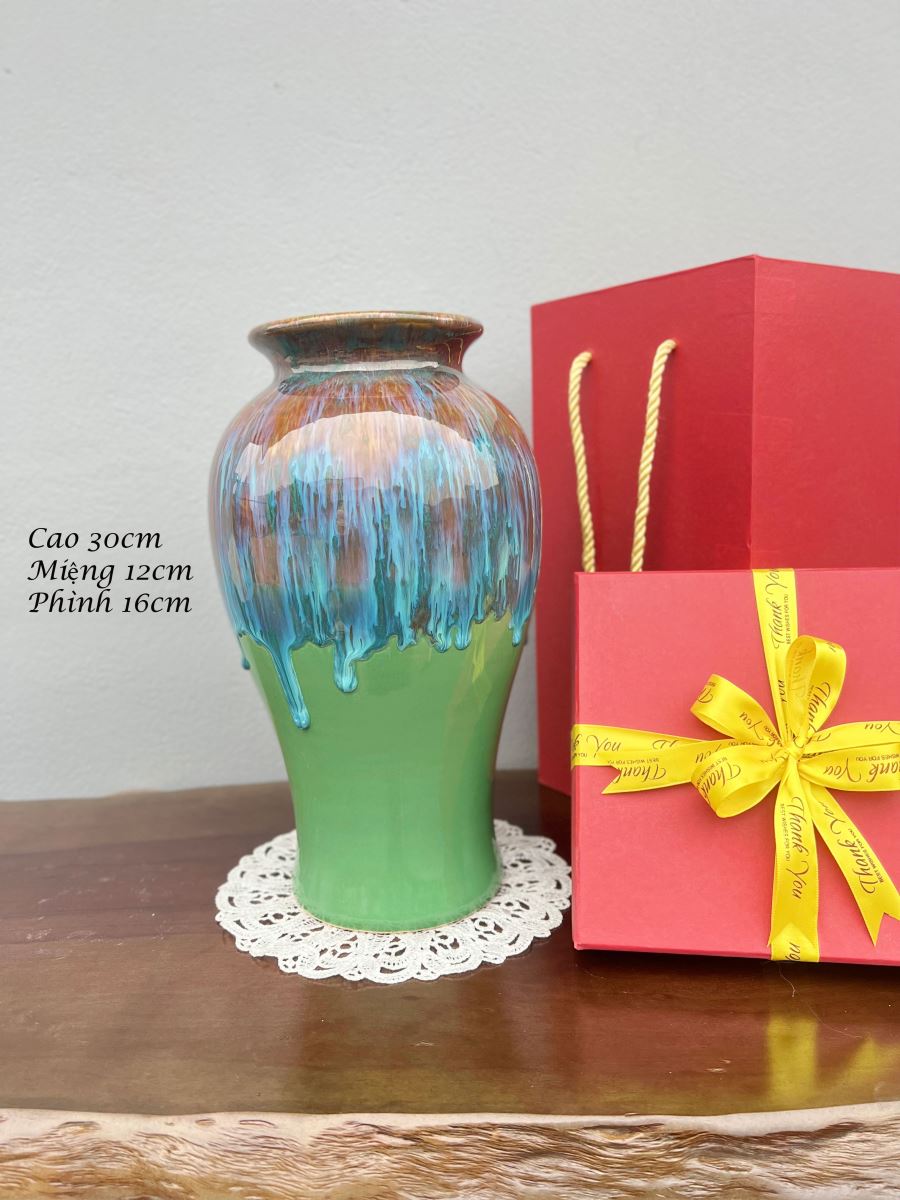 Lọ hoa men hỏa biến A005 H30cm độc đáo, quà tặng gốm sứ Bát Tràng