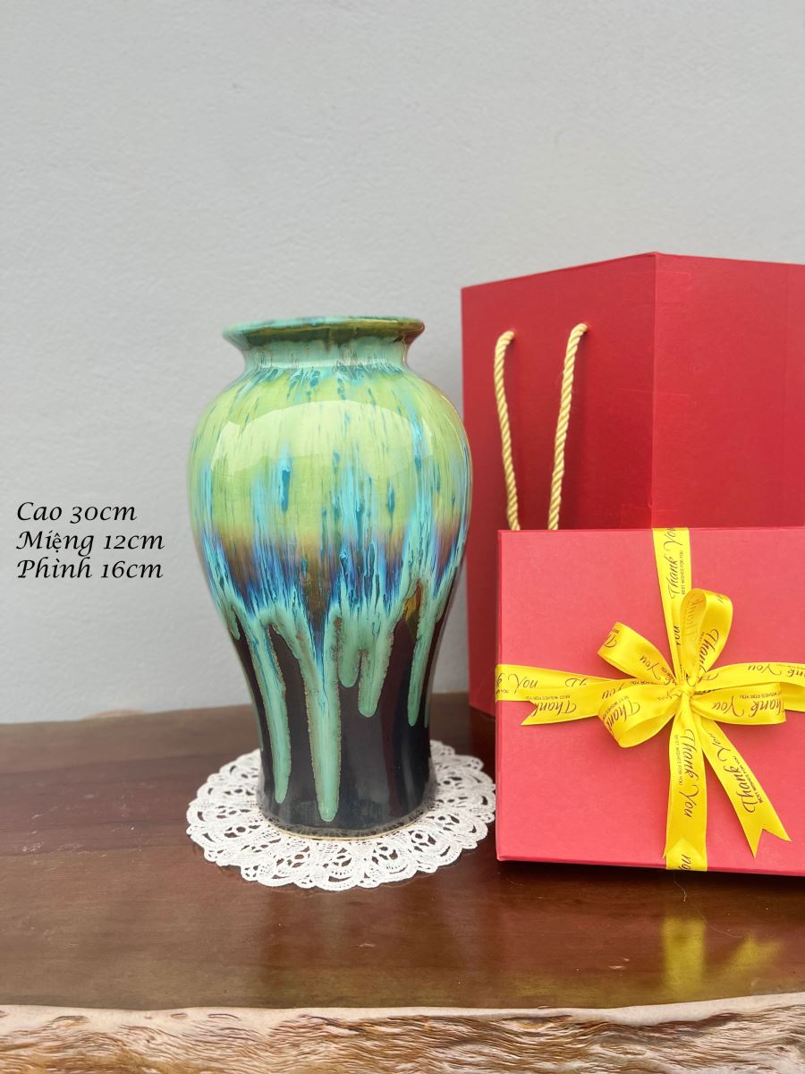 Lọ hoa men hỏa biến A005 H30cm độc đáo, quà tặng gốm sứ Bát Tràng