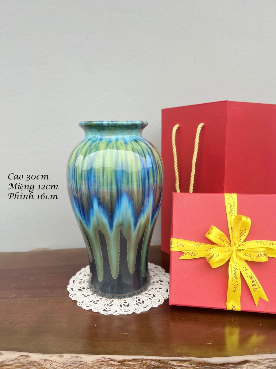 Lọ hoa men hỏa biến A005 H30cm độc đáo, quà tặng gốm sứ Bát Tràng