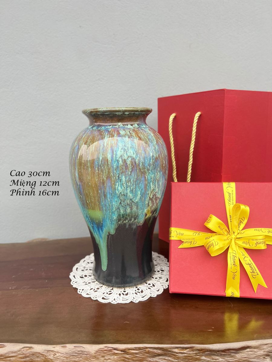Lọ hoa men hỏa biến A005 H30cm độc đáo, quà tặng gốm sứ Bát Tràng