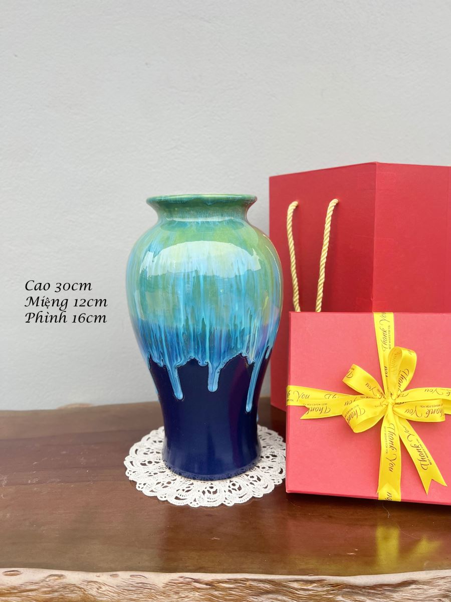 Lọ hoa men hỏa biến A005 H30cm độc đáo, quà tặng gốm sứ Bát Tràng