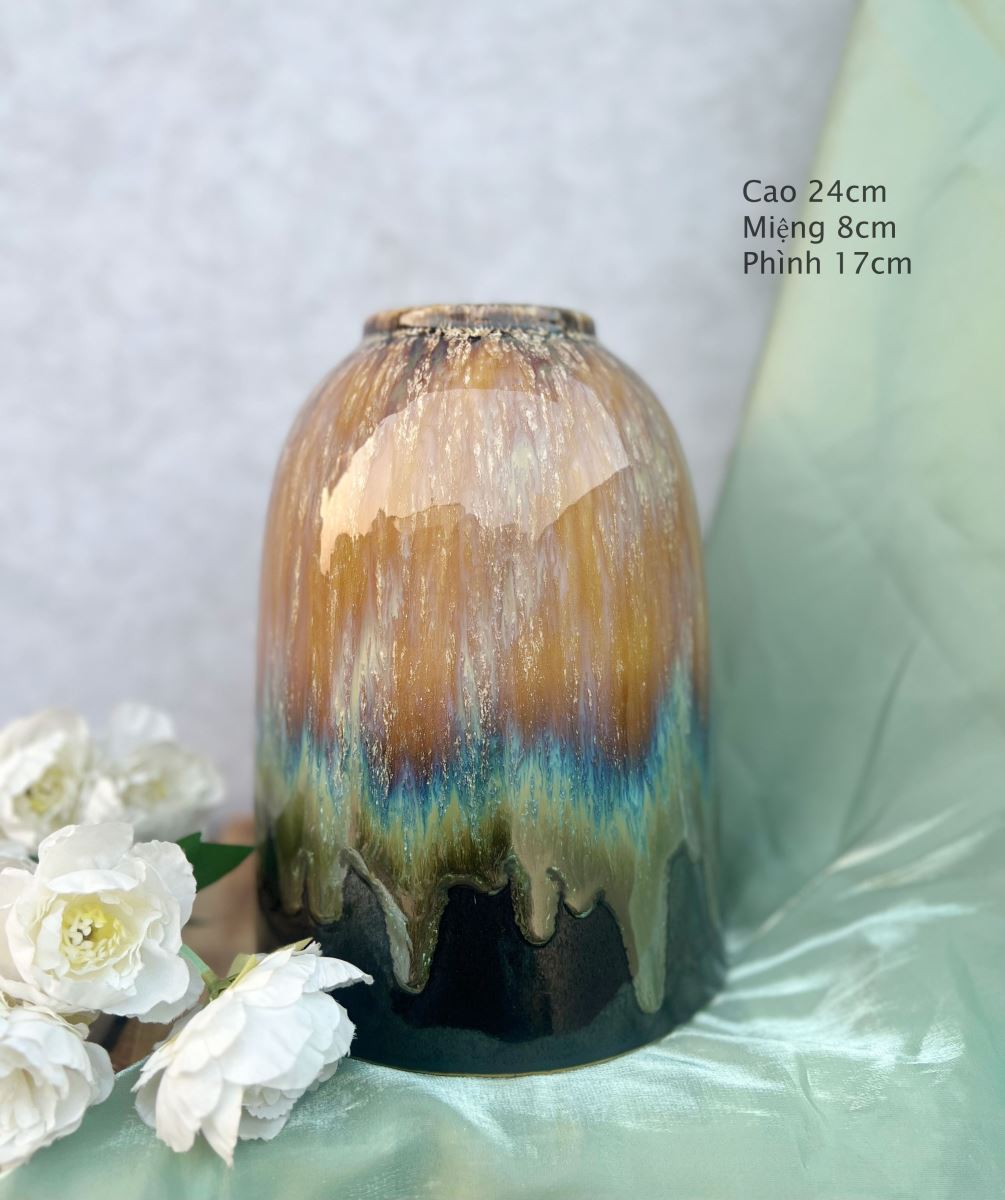 Chai gốm sứ men hỏa biến nâu cao 26cm trang trí sang trọng